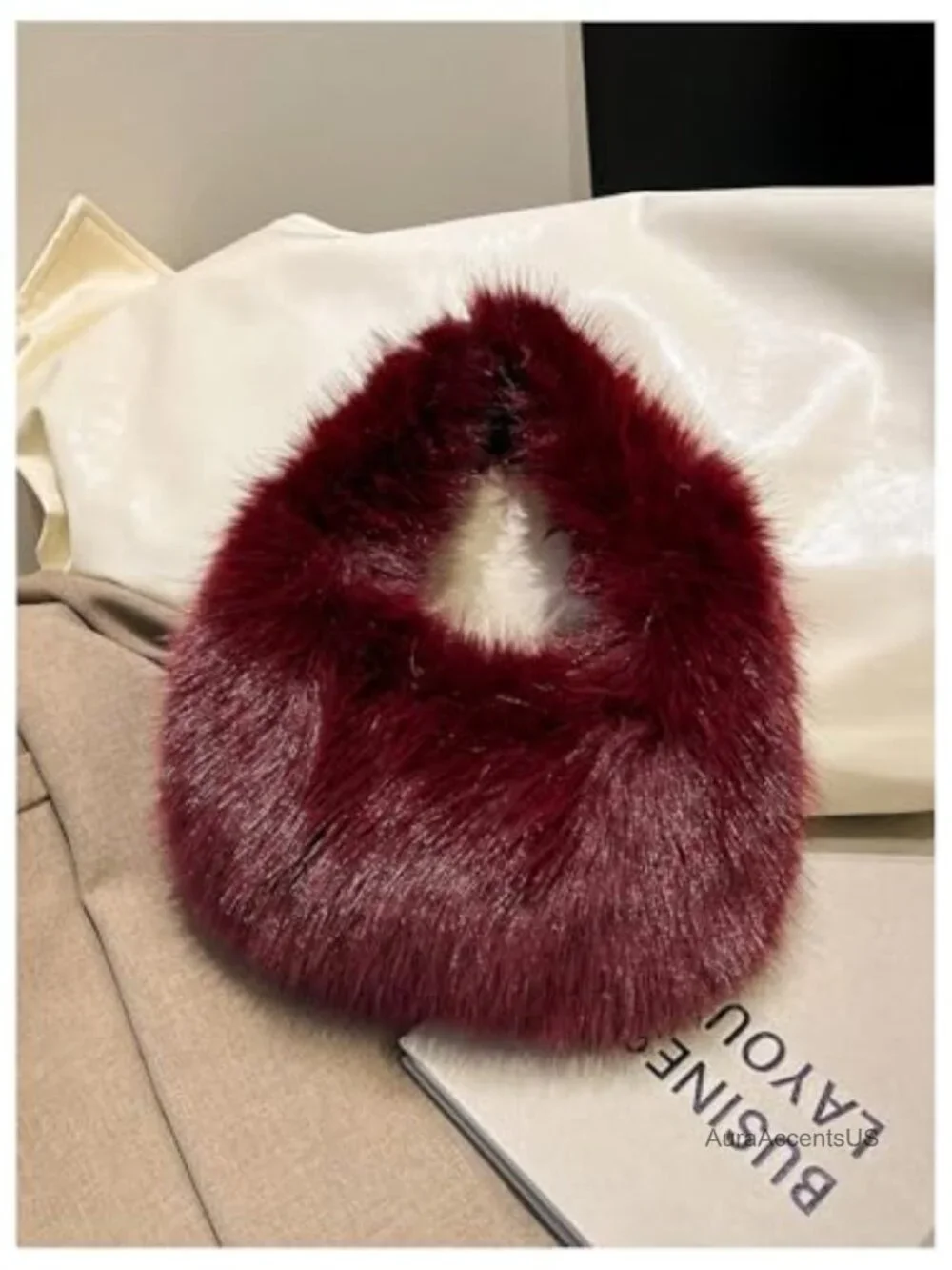 Faux Fur Hobo Bag Plush Fuzzy Soft Evening Party Furry Handbag